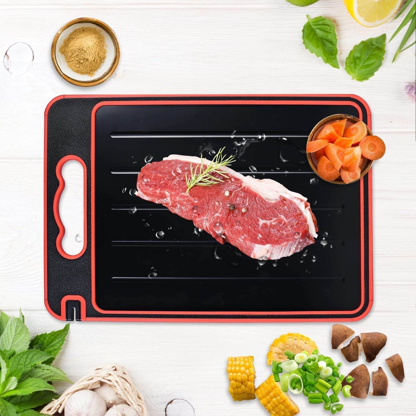 Double-sided cutting board with defrosting function